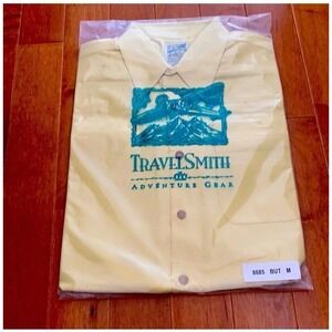 TravelSmith Adventure Gear Men's Medium Shirt NWT Blue/Yellow Button Up Travel